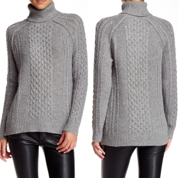 Vince Cableknit Merino Alpaca Wool Blend Turtleneck in Grey Size L - Picture 1 of 5